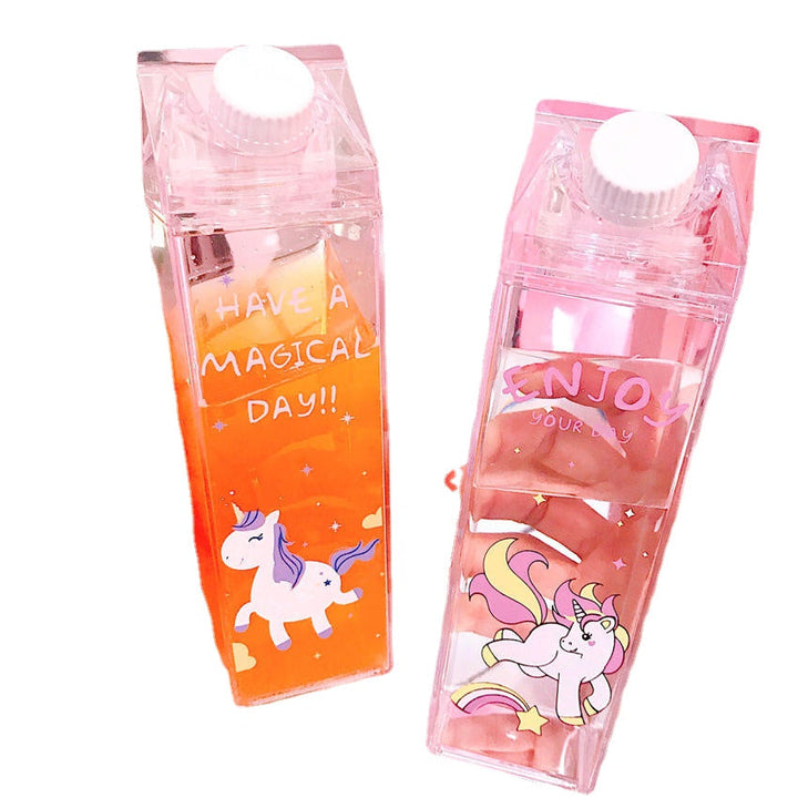 Portable Cup Novelty Milk Carton Shaped Cartoon Unicorn Printed Water Bottle Image 7
