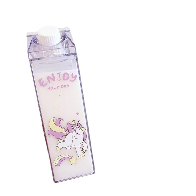 Portable Cup Novelty Milk Carton Shaped Cartoon Unicorn Printed Water Bottle Image 8