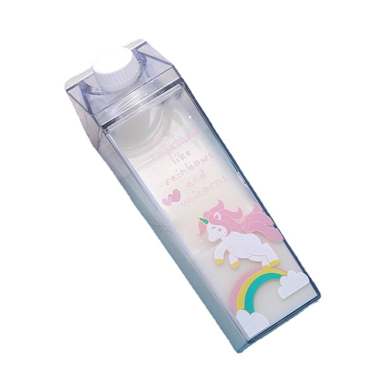 Portable Cup Novelty Milk Carton Shaped Cartoon Unicorn Printed Water Bottle Image 9