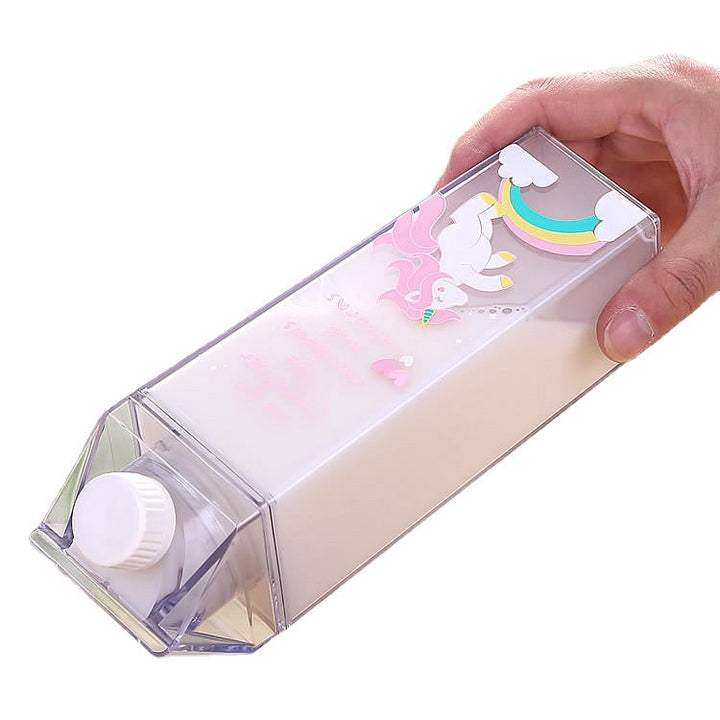Portable Cup Novelty Milk Carton Shaped Cartoon Unicorn Printed Water Bottle Image 10