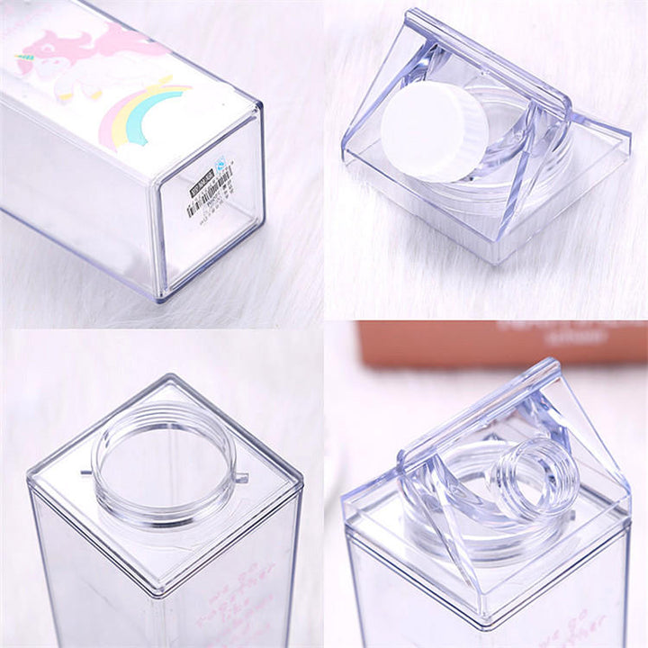 Portable Cup Novelty Milk Carton Shaped Cartoon Unicorn Printed Water Bottle Image 11