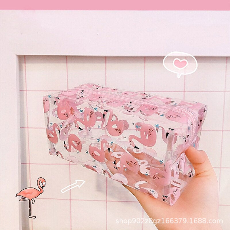 PVC Transparent Flamingo Cosmetic Bag Travel Storage Wash Bag Storage Bag Image 1