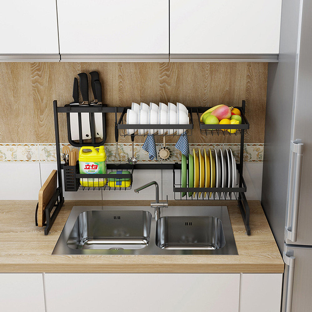 Stainless Steel Shelf Dishes Drying Sink Drain Rack Storage Set for Kitchen Utensils Holder Image 4
