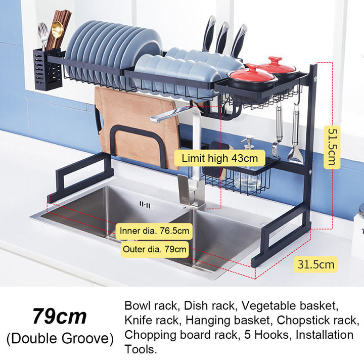 Stainless Steel Shelf Dishes Drying Sink Drain Rack Storage Set for Kitchen Utensils Holder Image 6