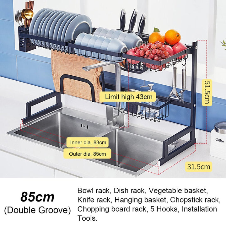 Stainless Steel Shelf Dishes Drying Sink Drain Rack Storage Set for Kitchen Utensils Holder Image 1