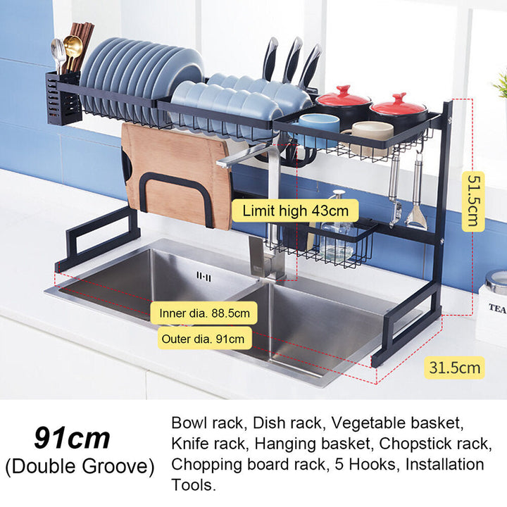 Stainless Steel Shelf Dishes Drying Sink Drain Rack Storage Set for Kitchen Utensils Holder Image 8