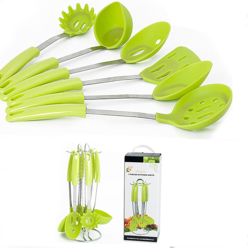 Stainless Steel Silicone Cooking Utensil Set Premium Stand Cooking Spoon Spatula Soup Ladle Image 1