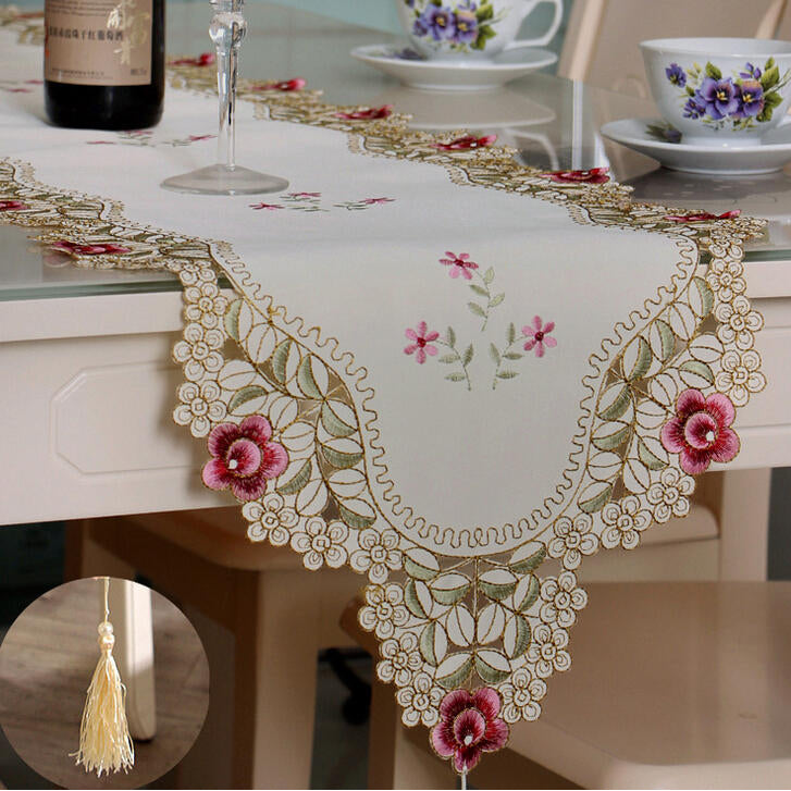 Table Runner Flower Desk Cover With Tassel Wedding Birthday Party Decor Image 8