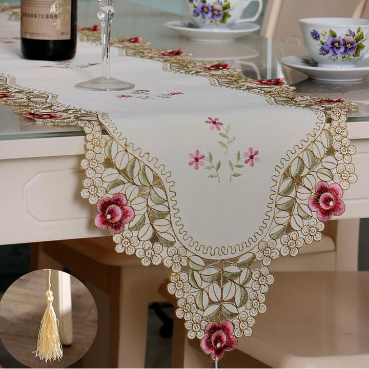 Table Runner Flower Desk Cover With Tassel Wedding Birthday Party Decor Image 8