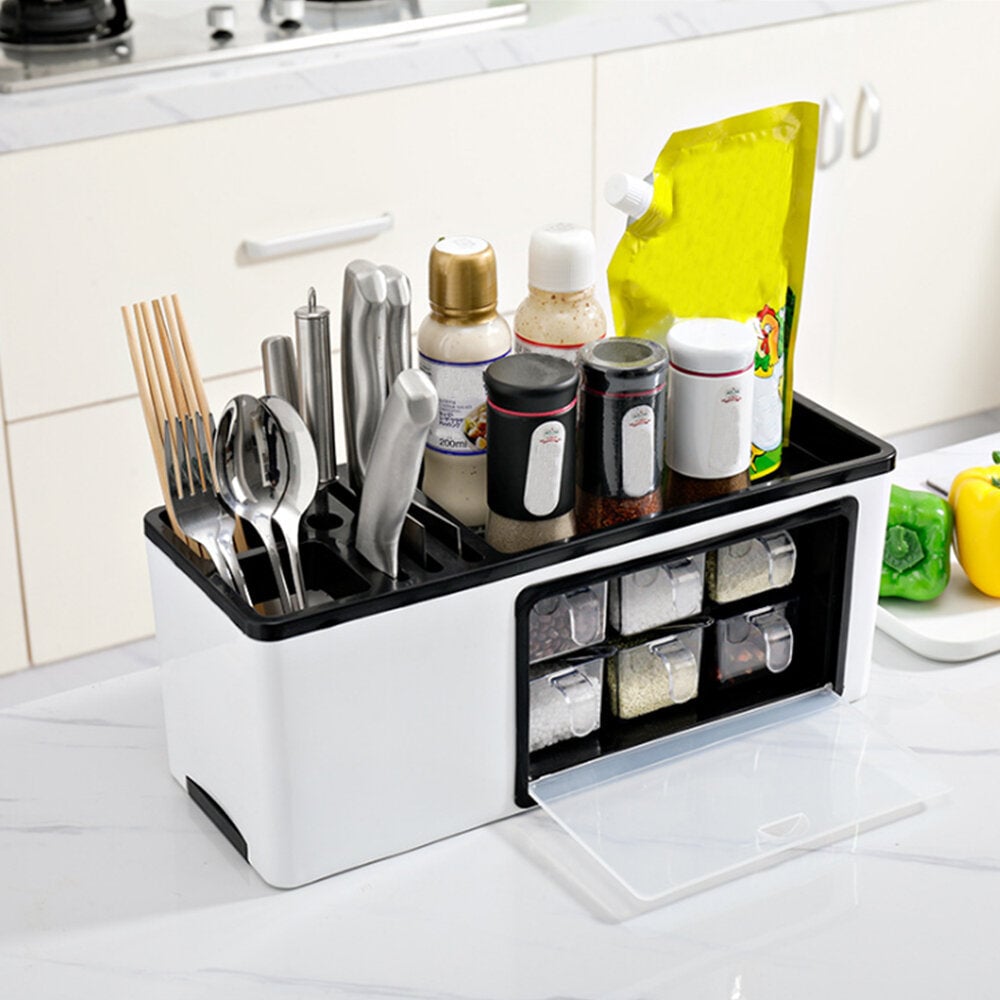 Wall Mounted Desktop Tabletop Packaging Rack Cutter Holder Hole-free Hanging Box for Kitchen Storage Image 1