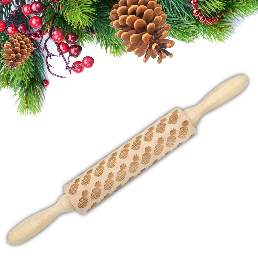 Wooden Christmas Embossed Rolling Pin Dough Stick Baking Pastry Tool  Year Christmas Decoration Image 4