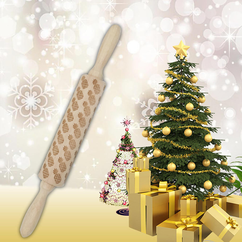 Wooden Christmas Embossed Rolling Pin Dough Stick Baking Pastry Tool  Year Christmas Decoration Image 4