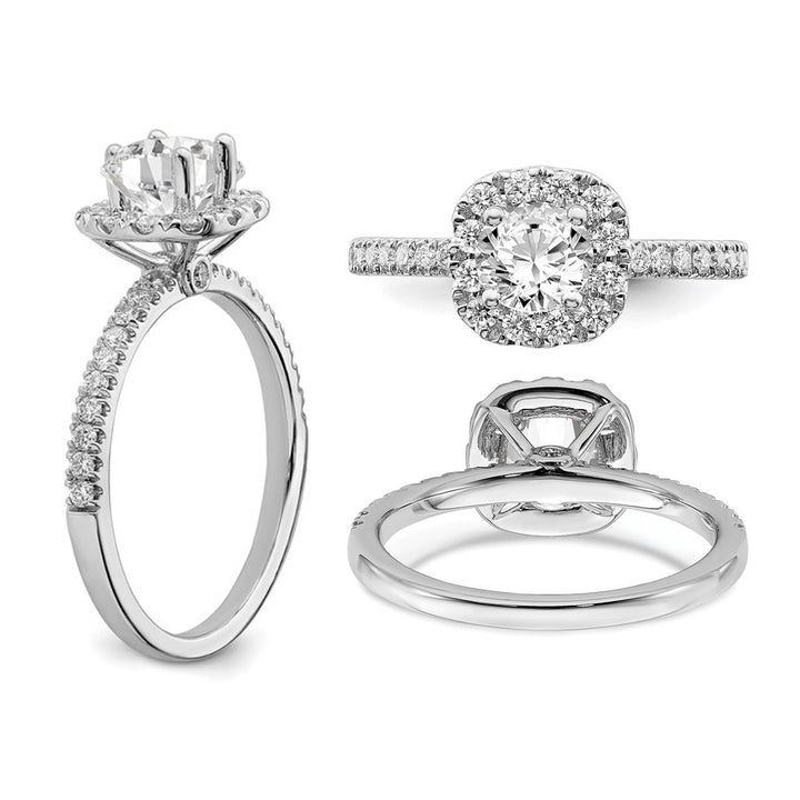1.00 Carat (ctw G-H-ISI1-SI2) Lab Grown Diamond Engagement Halo Ring in 14K White Gold Image 4