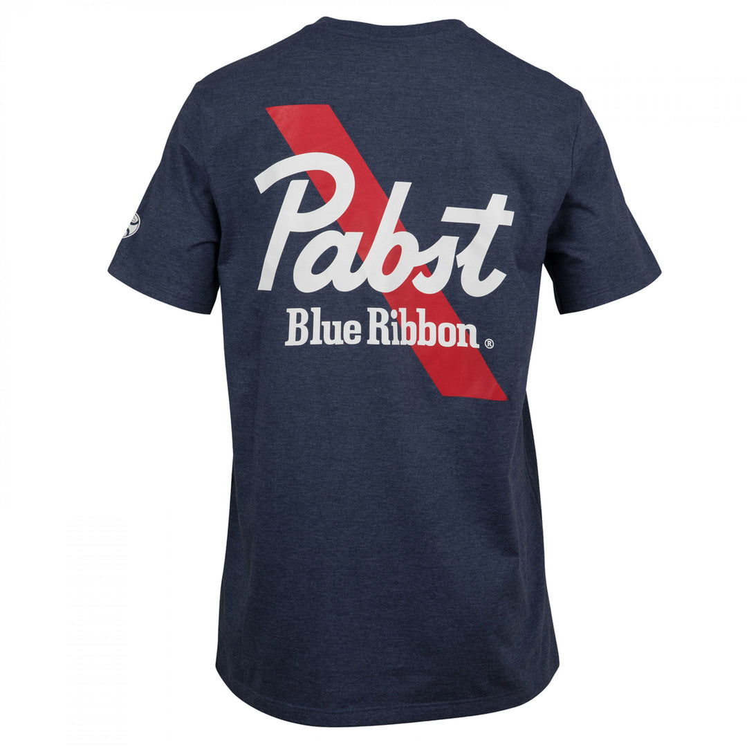 Pabst Blue Ribbon Logo Navy Colorway Front and Back Print T-Shirt Image 3