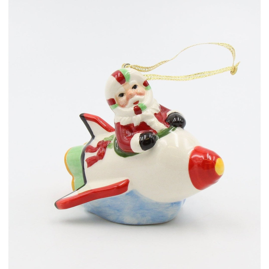 Ceramic Christmas Santa Rocket Ornament 3.75in Image 2