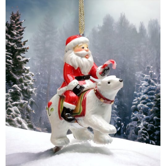 Ceramic Santa Riding Polar Bear Ornament 3 1/8" Christmas Gift Image 2