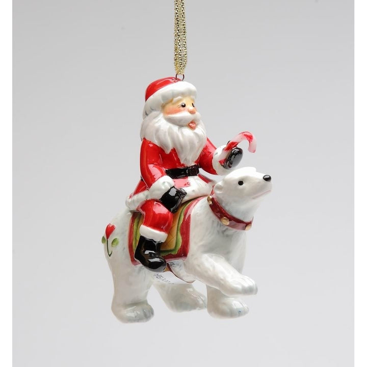 Ceramic Santa Riding Polar Bear Ornament 3 1/8" Christmas Gift Image 3