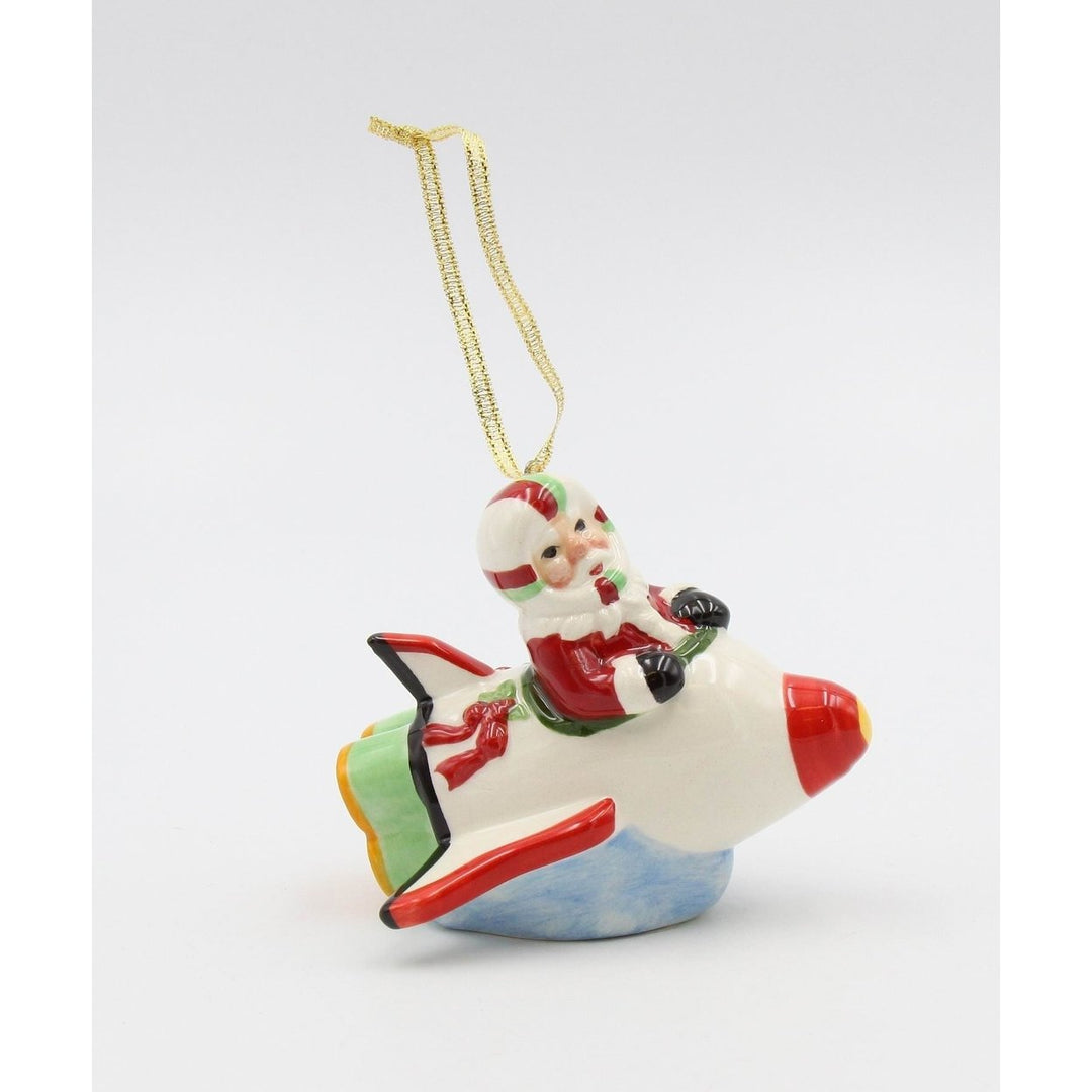 Ceramic Christmas Santa Rocket Ornament 3.75in Image 3