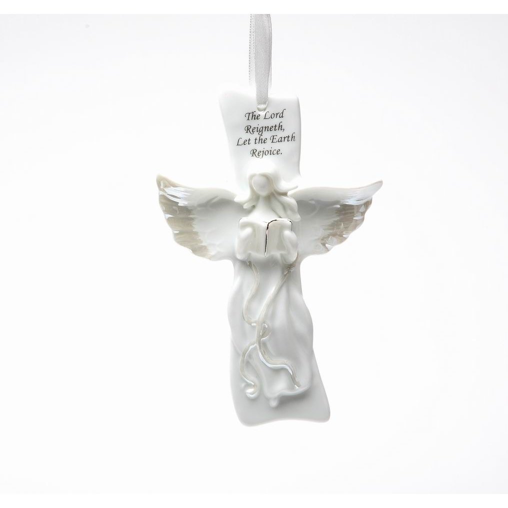 Ceramic Angel Singing on Cross 9x5.75 Religious Gift Church Baptism Image 3