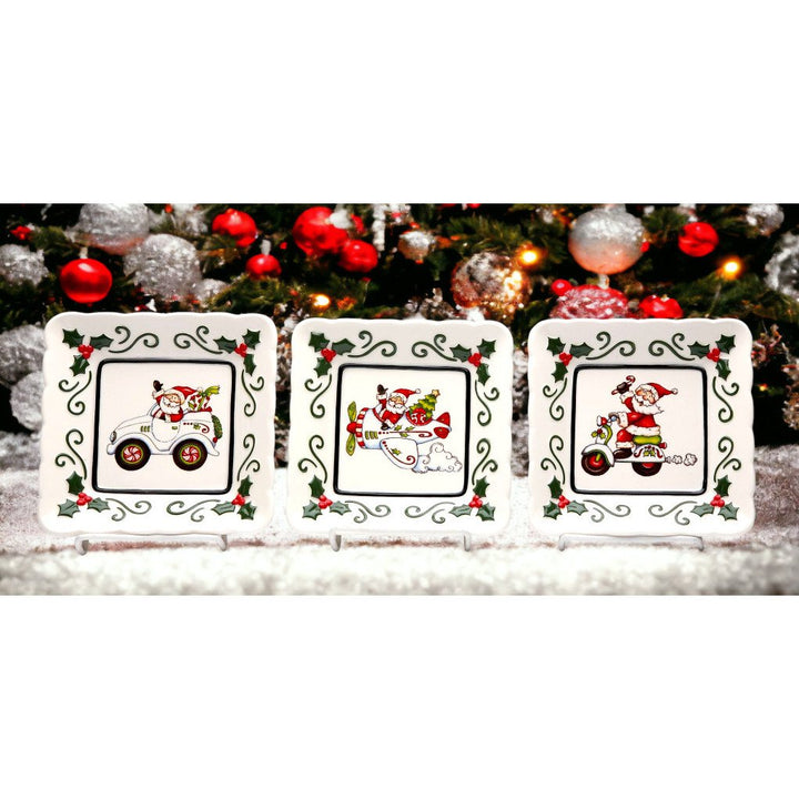 Ceramic Santa Plates Set of 3 Holiday 5.5 inches Image 1