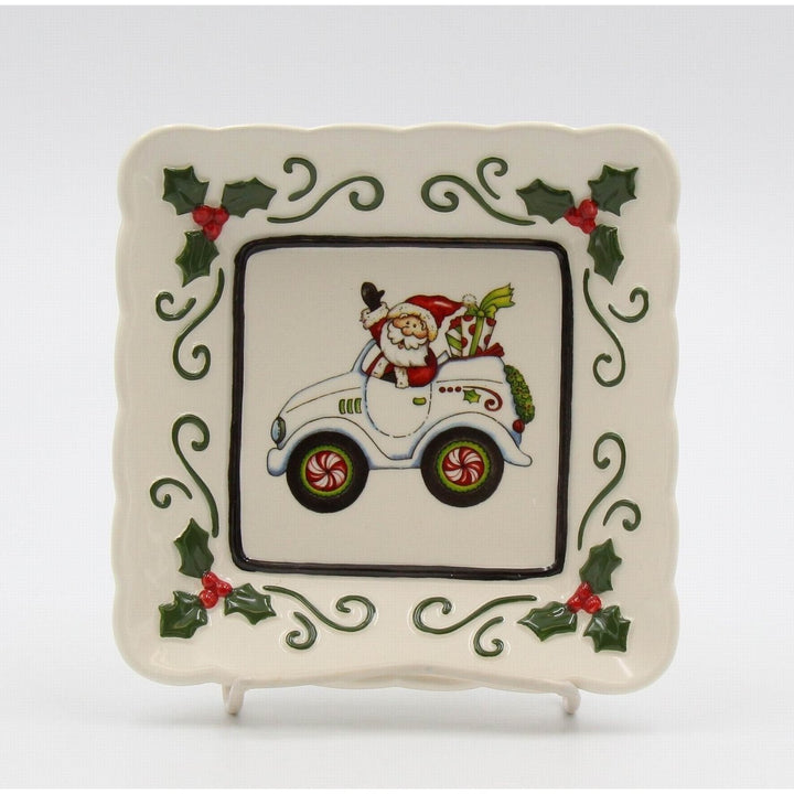 Ceramic Santa Driving Car Plate Set 3 Holiday Image 2