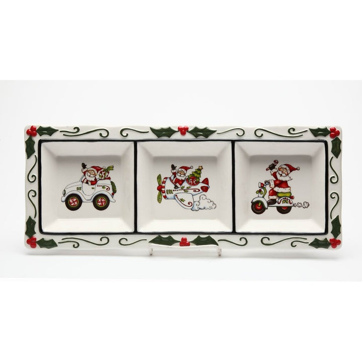 Ceramic Santa Claus 3 Section Plate 16x6 Kitchen  Christmas Image 3