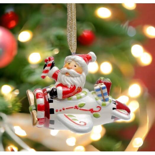 Ceramic Santa Airplane Ornament 3x3 Image 1