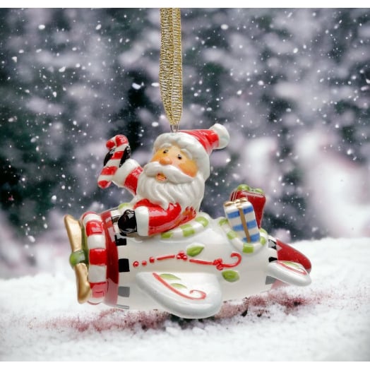 Ceramic Santa Airplane Ornament 3x3 Image 2