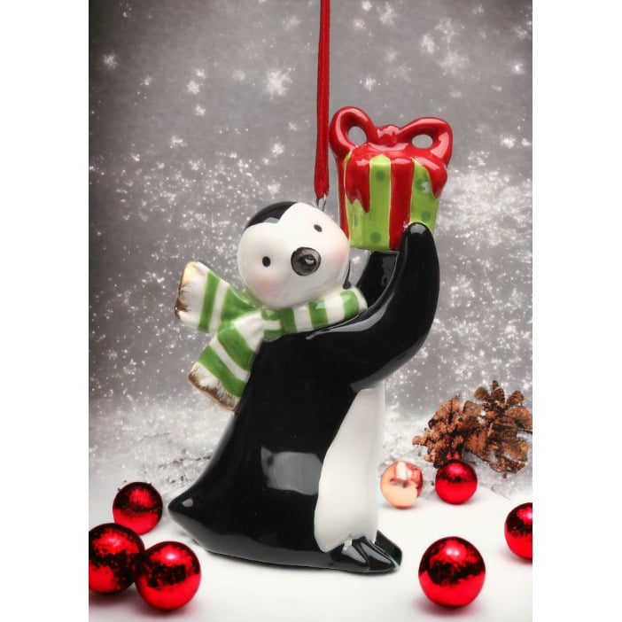 Ceramic Penguin Ornament With Gift Home D cor  Kitchen D cor Christmas D cor Image 1