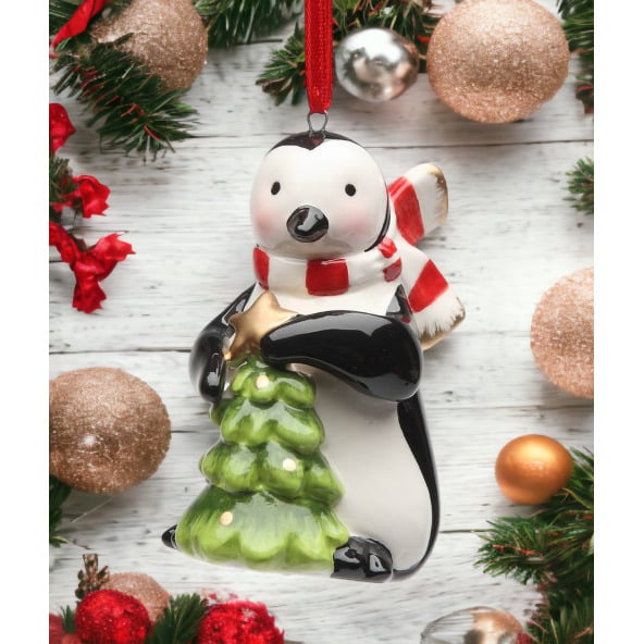 Ceramic Penguin Ornament Christmas Tree 1.75x2x3.5 Image 1