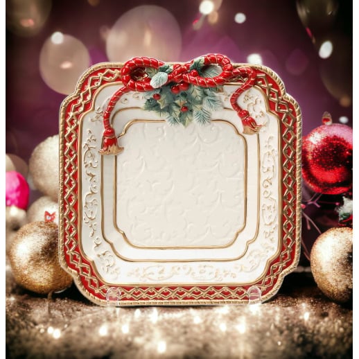 Ceramic Poinsettia Dessert Plate 11.5 inch Holiday Image 1