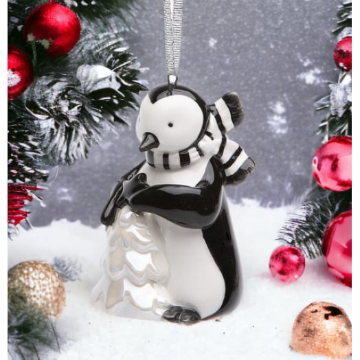 Hand Painted Ceramic Penguin Christmas Tree Ornament Image 1