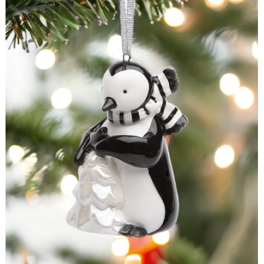 Hand Painted Ceramic Penguin Christmas Tree Ornament Image 2