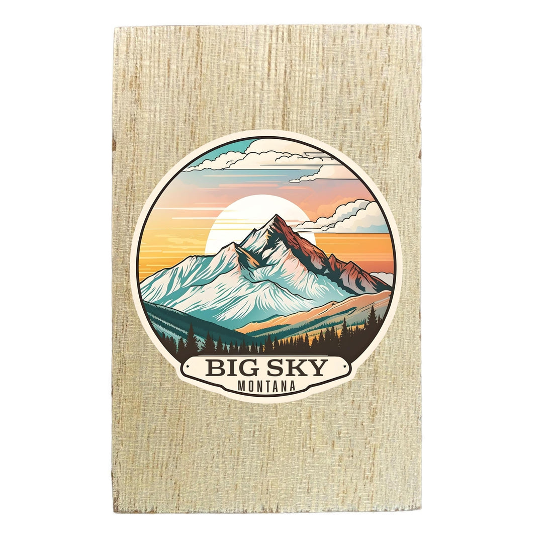 Big Sky Montana mountain Sunset Design Souvenir Wooden 2" x 3" Fridge Magnet Image 1