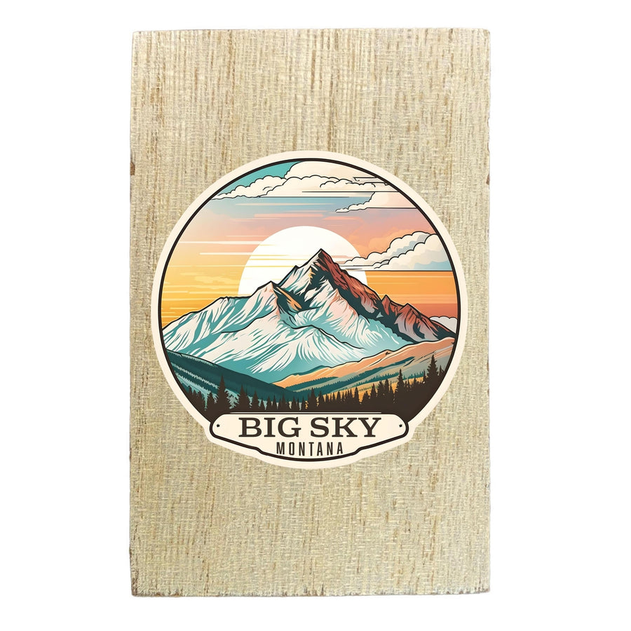 Big Sky Montana mountain Sunset Design Souvenir Wooden 2" x 3" Fridge Magnet Image 1