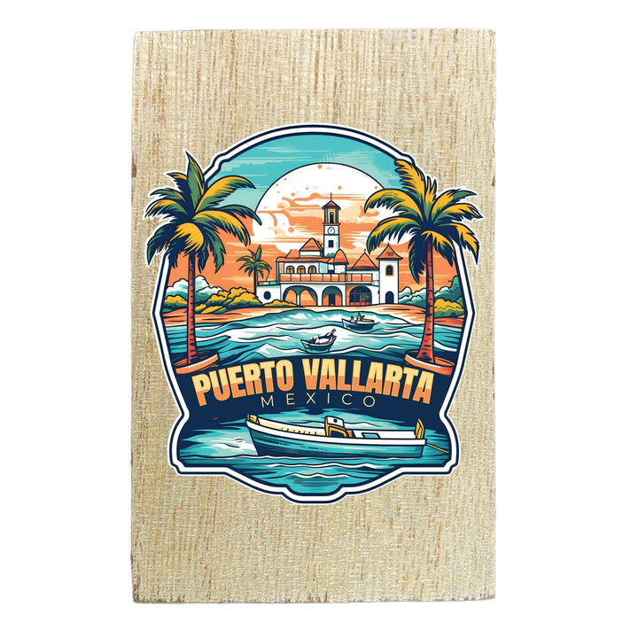 Puerto Vallarta Mexico Design A Souvenir Wooden 2" x 3" Fridge Magnet Image 1