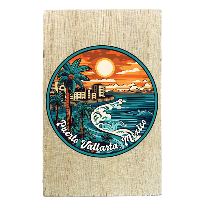 Puerto Vallarta Mexico Design B Souvenir Wooden 2" x 3" Fridge Magnet Image 1