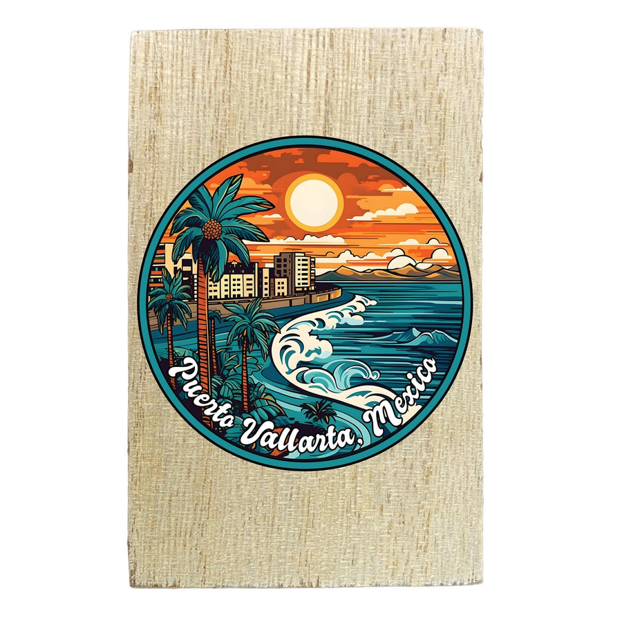 Puerto Vallarta Mexico Design B Souvenir Wooden 2" x 3" Fridge Magnet Image 1