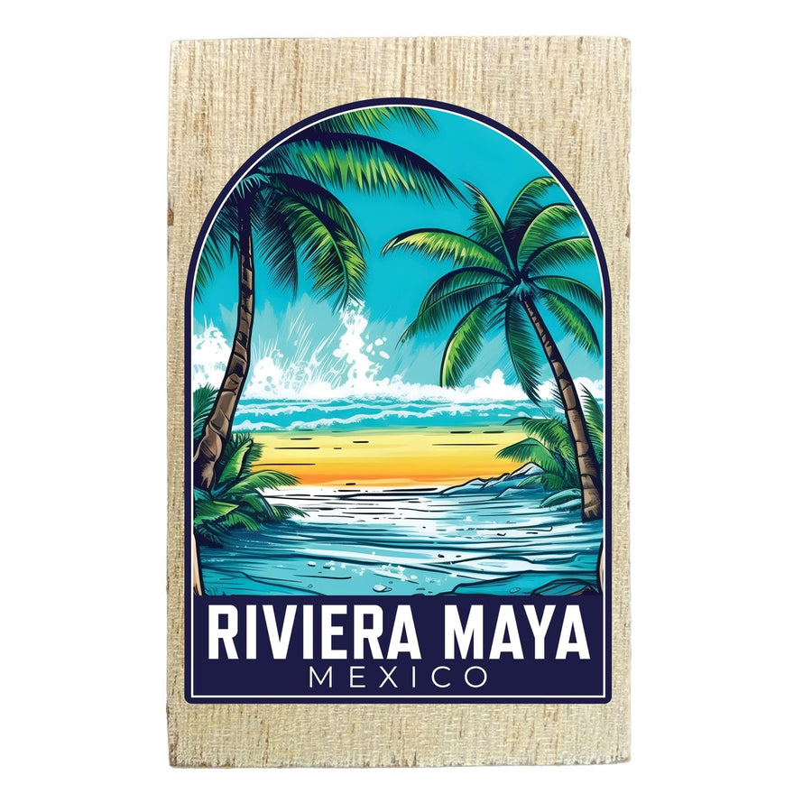 Riviera Maya Mexico Design B Souvenir Wooden 2" x 3" Fridge Magnet Image 1