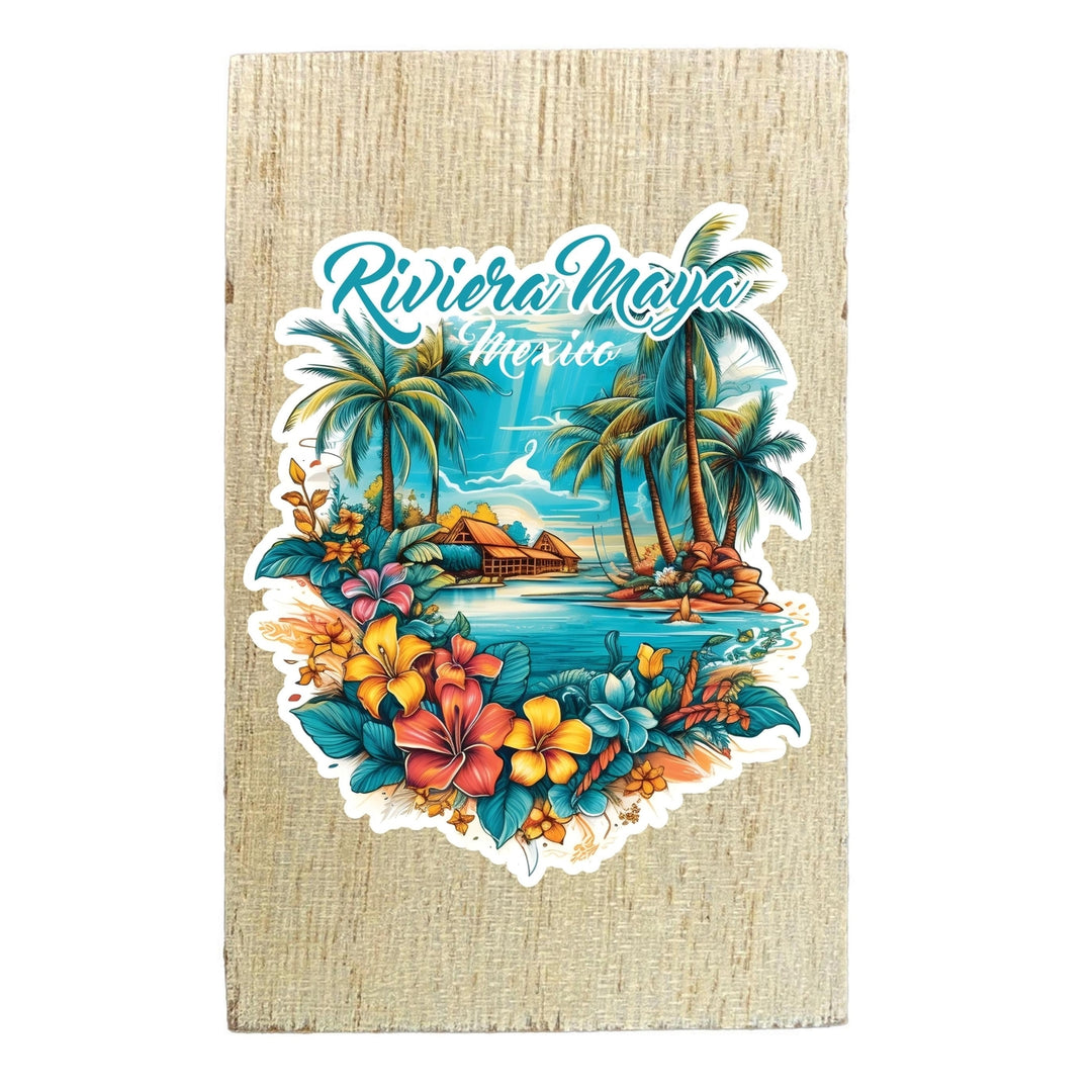 Riviera Maya Mexico Design A Souvenir Wooden 2" x 3" Fridge Magnet Image 1