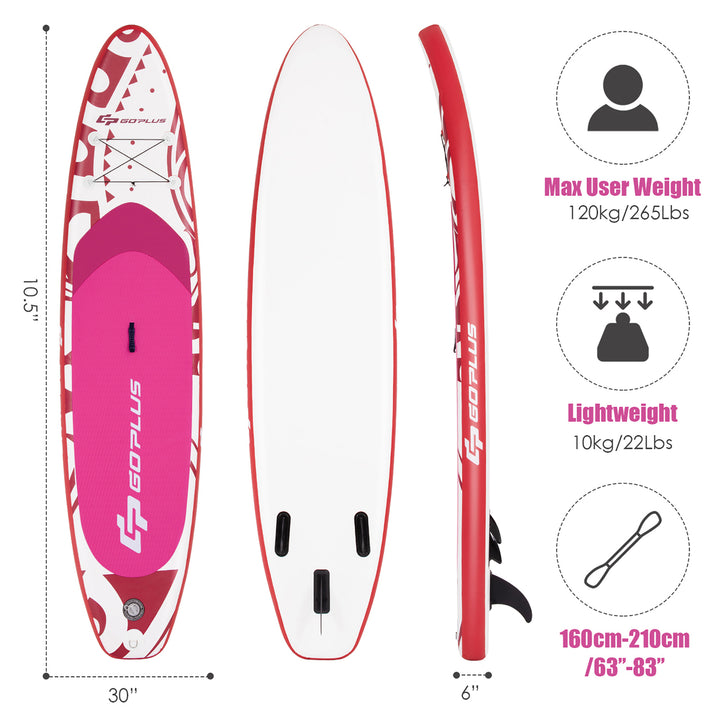 10.5Inflatable Stand Up Paddle Board SUP W/Carrying Bag Aluminum Paddle Pink Image 3