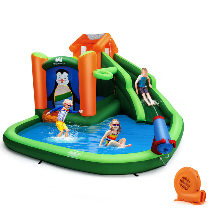 Inflatable Slide Bouncer and Water Park w/ Splash Pool Water Cannon 750W Blower Image 1