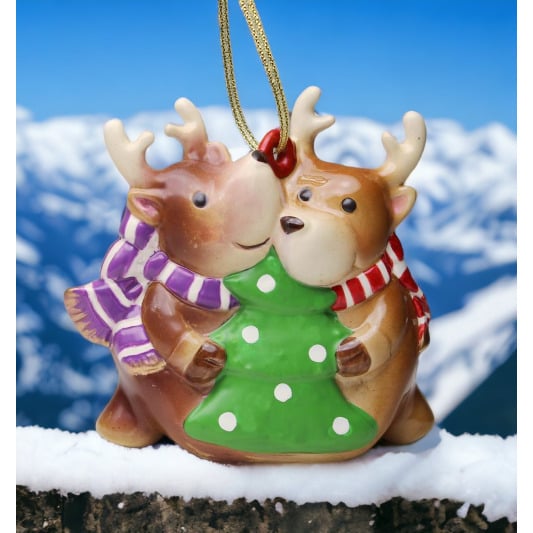 Ceramic Christmas Reindeer Ornament 4.25 x 1.75 Home Image 1