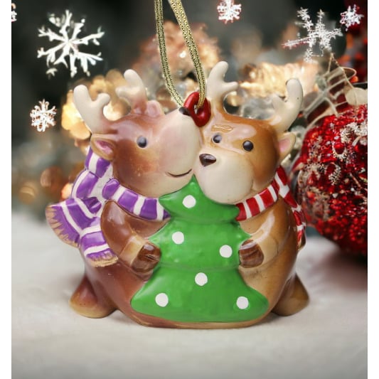 Ceramic Christmas Reindeer Ornament 4.25 x 1.75 Home Image 2