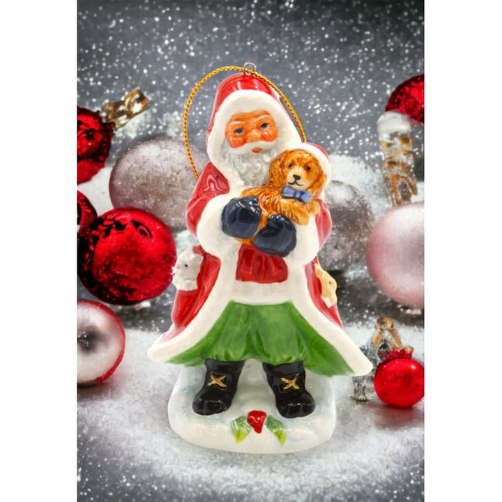 Ceramic Santa Dog Ornament 2 5/8in Gift for Dog Lovers and Moms Image 1