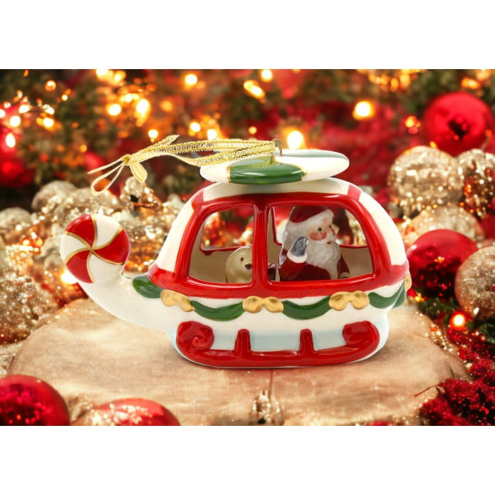 Ceramic Christmas Santa Helicopter Ornament 5.5in Holiday Gift Image 1