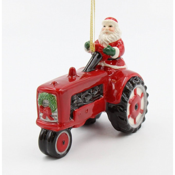 Ceramic Christmas Santa Tractor Ornament 4x2x3.25 Kitchen Image 2