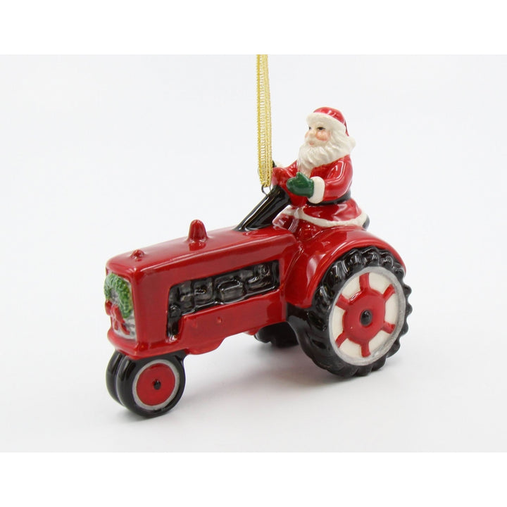 Ceramic Christmas Santa Tractor Ornament 4x2x3.25 Kitchen Image 3