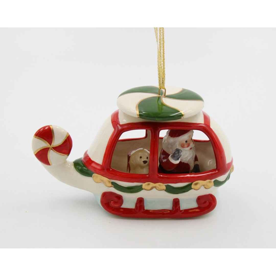 Ceramic Christmas Santa Helicopter Ornament 5.5in Holiday Gift Image 2