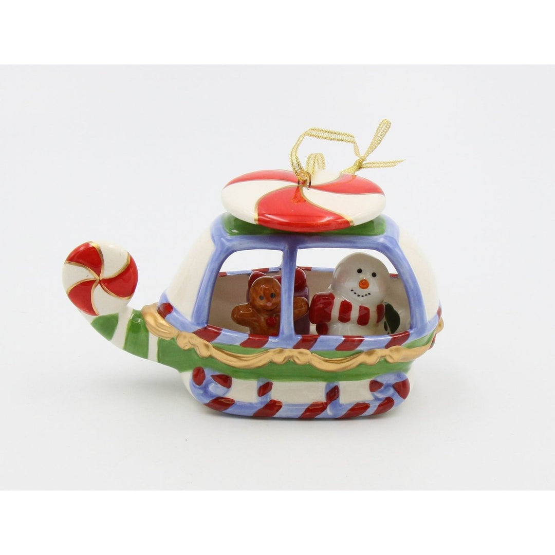 Ceramic Christmas Snowman Helicopter Ornament 5.5in Home Gift Image 2